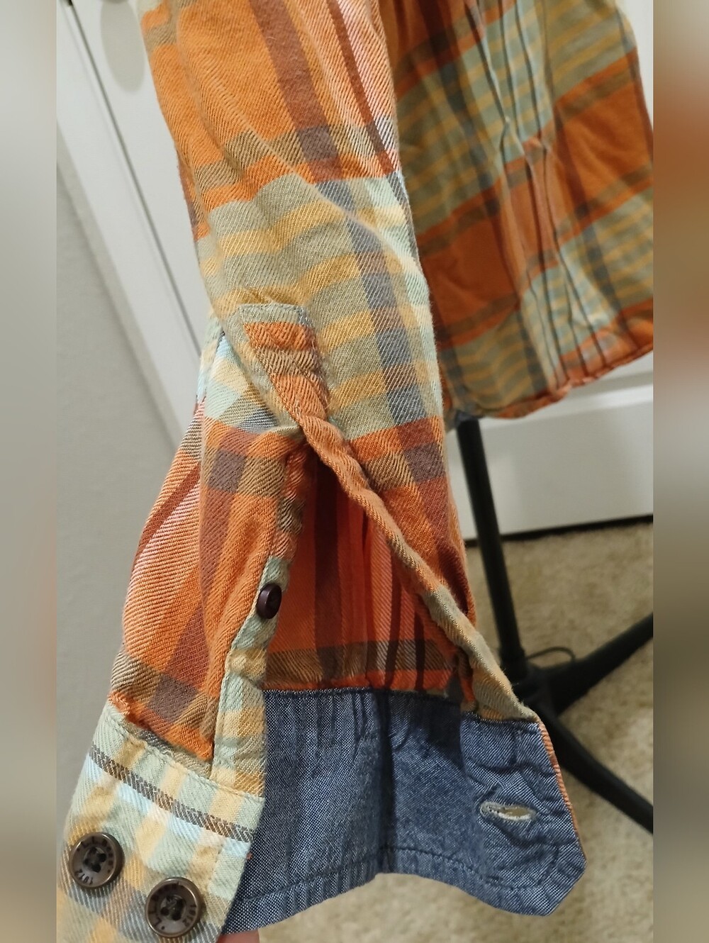 Men's L.L. Bean Plsid Button Down Long Sleeve Orange & Blue Shirt - Picture 11 of 15